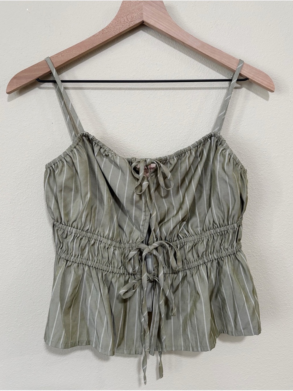 Camila Coelho Size Small Sage Green Striped Tie Front Tank Top